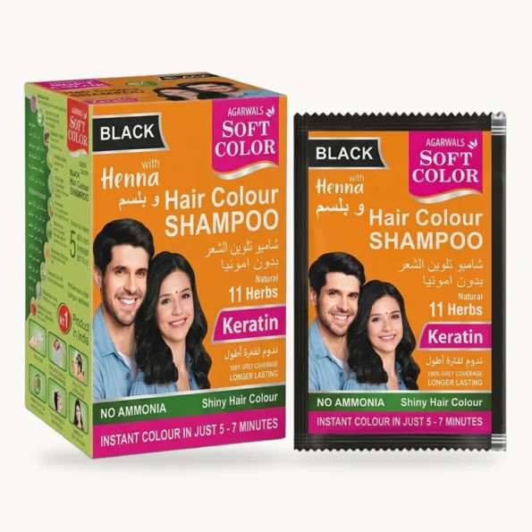 Hair Colour Shampoo (Keratin) – Black Box and Sachet Studio Presentation