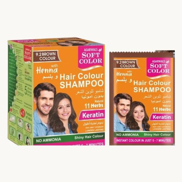 Hair Colour Shampoo (Keratin) – Brown Box and Sachet Studio Presentation